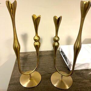 Set of Anthropologie Marizia Metal Taper Candle Holders In Gold